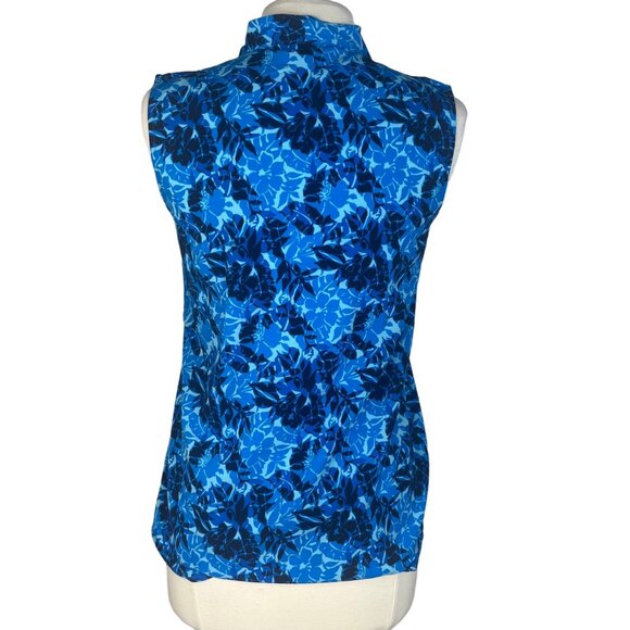 NY Collection Sleeveless Blouse Womens Small Blue Floral Zipper New - Picture 2 of 10